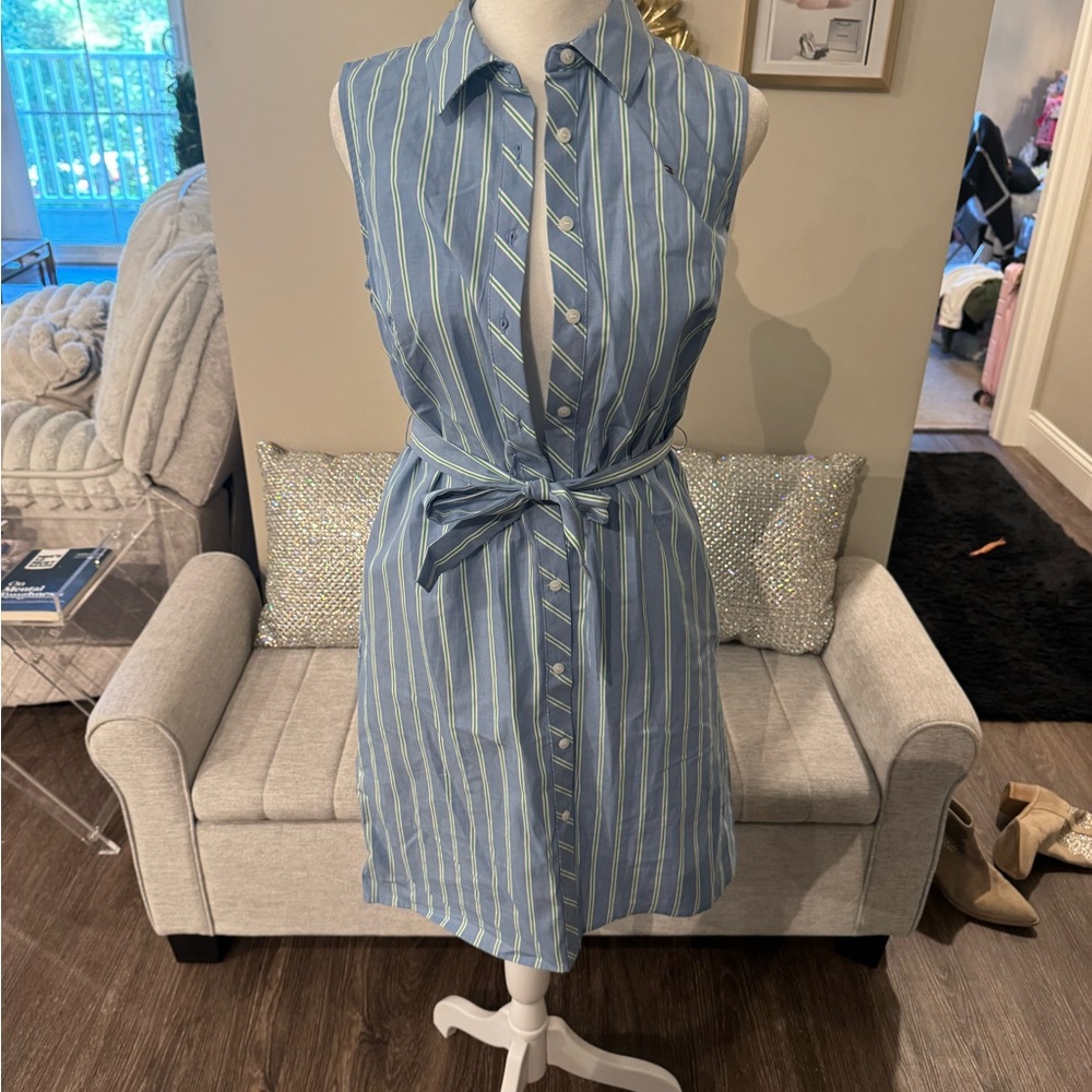 Tommy Hilfiger Blue and White Sleeveless Polo Collar Sundress